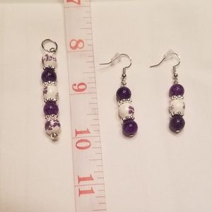 💜 Cute and shiny purple earring and pendant set